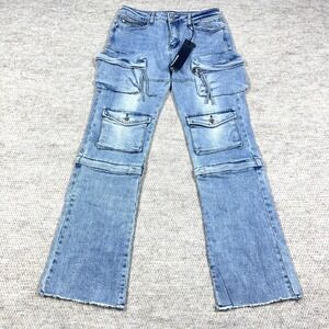 Rockstar Original Jeans Women Size 16 Stacked Flare Cargo Pockets Med Wash